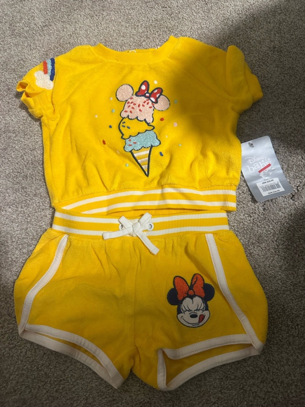 Disney Baby Yellow Minnie Ice Cream Knit Two-Piece Outfit